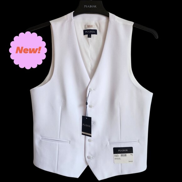 Medium White Suit Vest Mens Skinny Fit Jos A Bank Polyester Waistcoat Wedding M - Picture 1 of 17